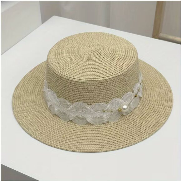 Accessories - Women's French-Style Wide Brim Summer Sun Hat with French Lace Bow NEW
